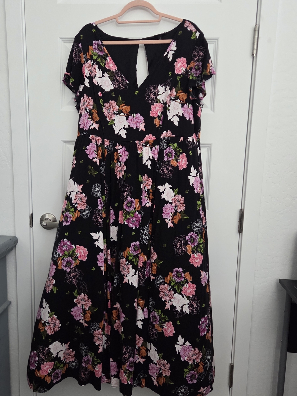 torrid Black Maxi Dress with Pink, White & Green Floral Print